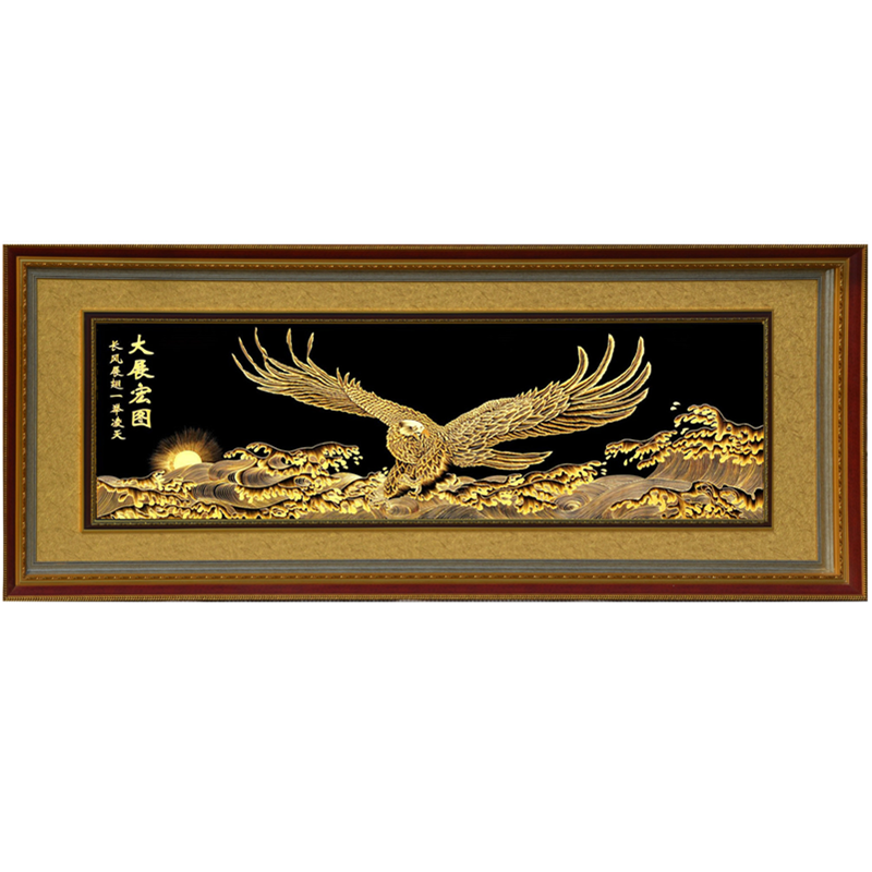 金雕画大展宏图铜雕刻镀金铜版画挂画寓意画大幅壁画办公室会议室酒店