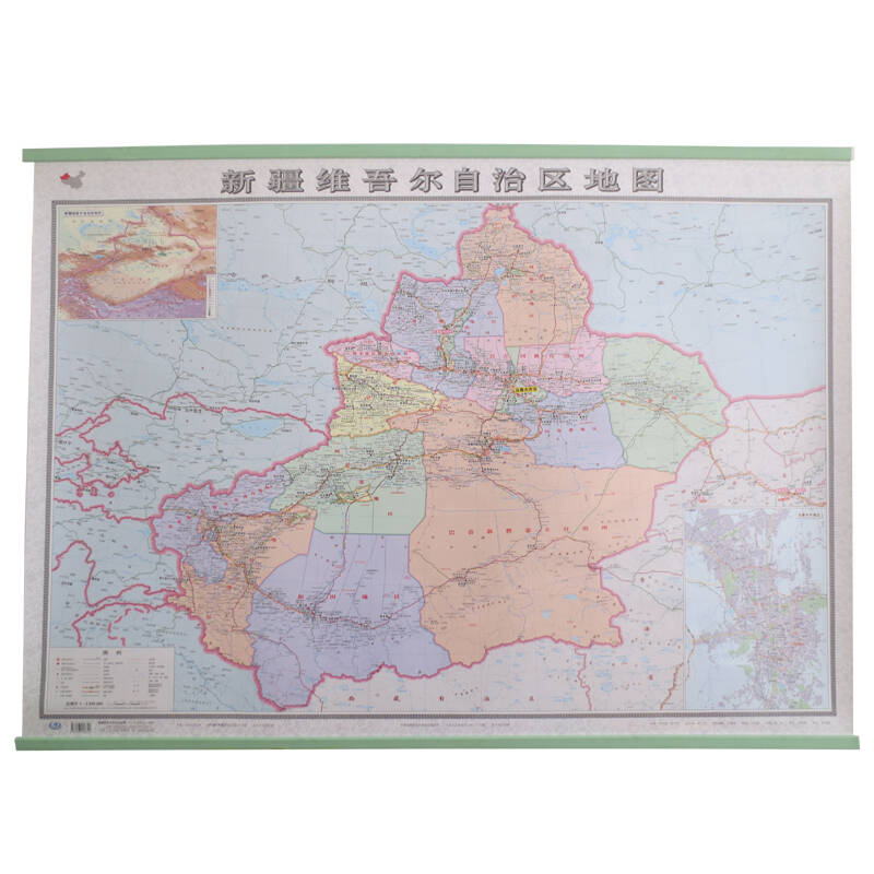 新疆维吾尔自治区地图挂图 横版1.1*0.8米 绿色挂杆挂