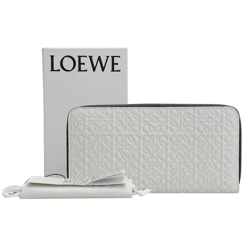 loewe 罗意威 女士白色logo印花牛皮拉链长款钱包 107