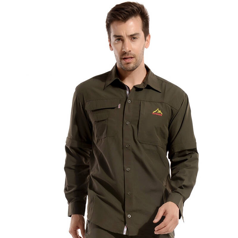 奥特山(outshine)户外休闲运动快干衣男款衬衫可拆卸长短袖防晒速干衣