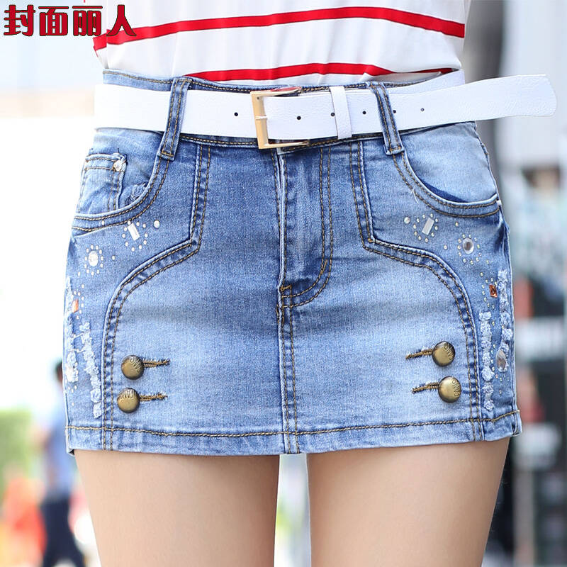 封面丽人 牛仔短裤女夏棉修身显瘦韩版运动时尚热裤休闲短裤裙大码