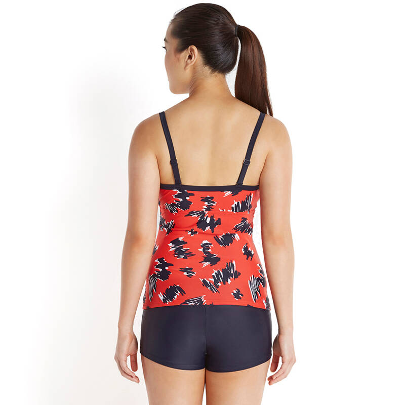 speedo速比涛 新款女分体泳衣休闲训练时尚遮肚显瘦平角游泳衣 鲜橙红