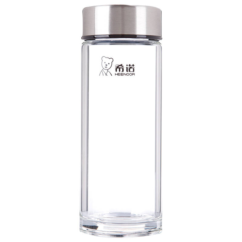 【2只装】希诺 办公水杯子 茶杯 435ml双层玻璃杯组合