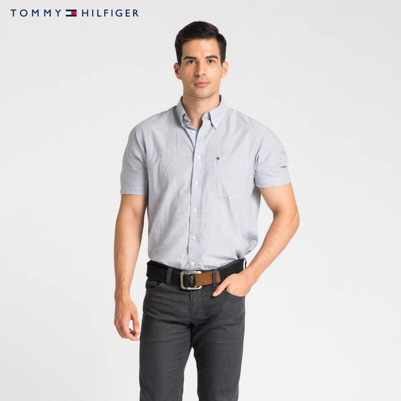 tommy hilfiger 品牌logo短袖衬衫(合身版) | 0887873578ls 493蓝色