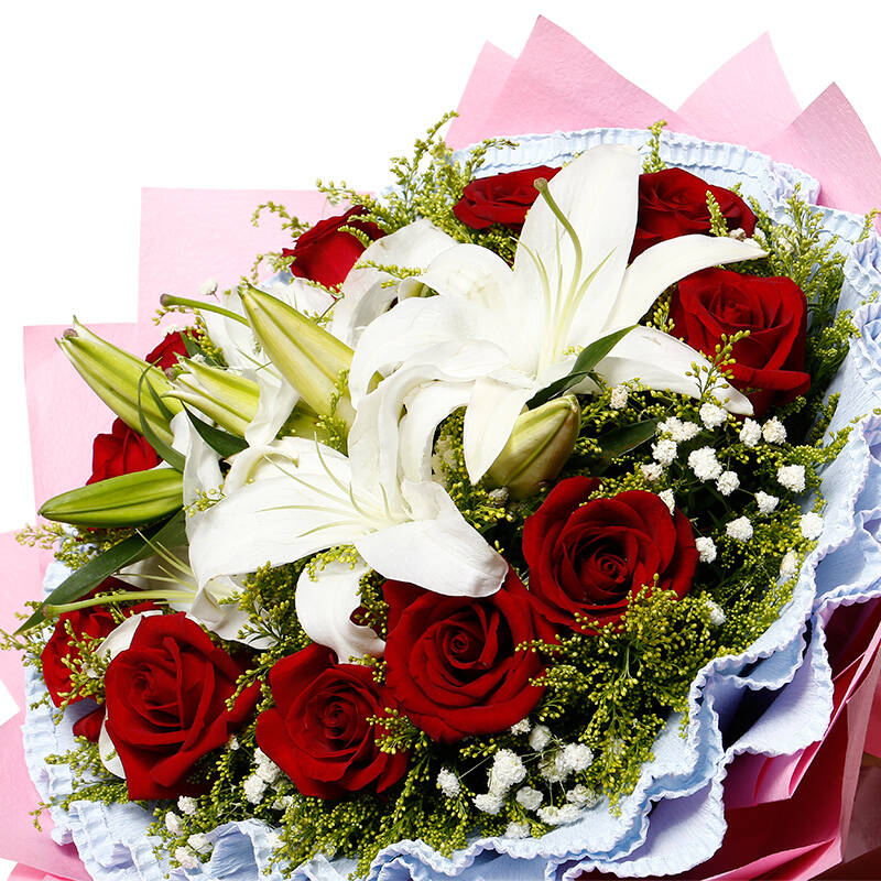 爱唯一百合花束鲜花速递 t u款百合玫瑰花束 平时价