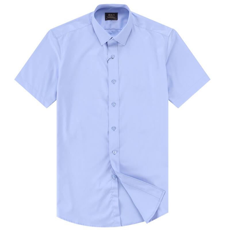 2016新款迪威杰男士短袖衬衫天蓝色无纹丝光棉商务 天