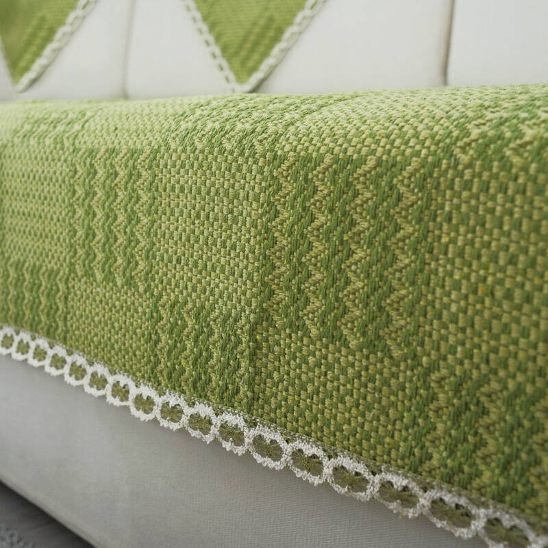 富居(foojo)沙发垫 编织皮布艺钩花边贵妃椅座垫三人位沙发坐垫 绿色