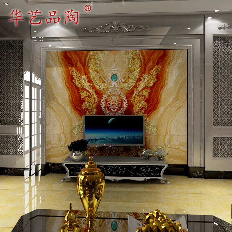 华艺品陶 瓷砖欧式客厅电视沙发背景墙 皇室飞花微晶石瓷砖600*600 釉
