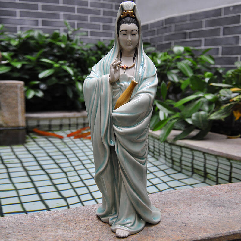 美陶玉观音摆件石湾公仔新中式家居观音摆件添喜添丁庆贺送礼礼物摆设