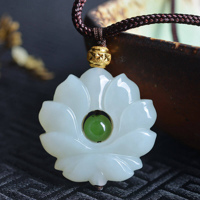 特泊儿 和田玉白玉莲花玉吊坠 黄金转运珠diy玉器玉石