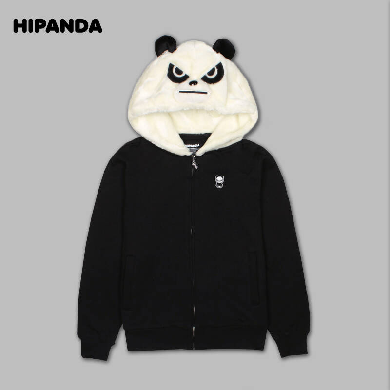 hipanda 设计潮牌 情侣男款 熊猫头连帽卫衣 黑色 165