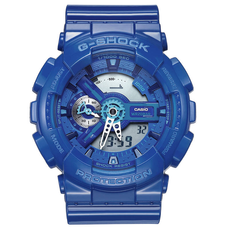 卡西欧(casio)男式手表 g-shock运动双显超酷石英防水男表 深蓝色橡胶