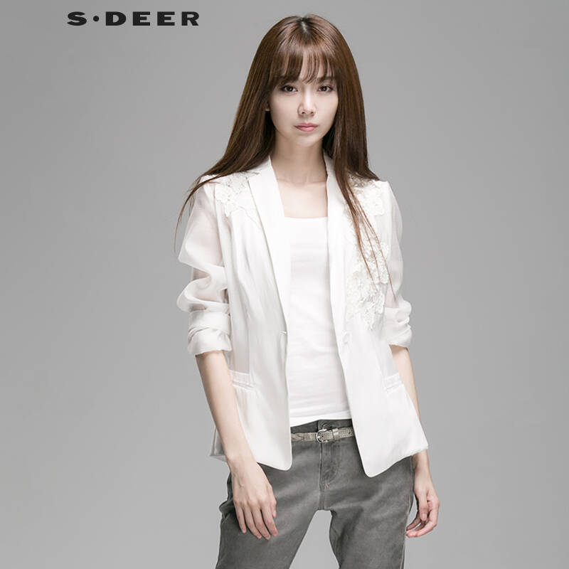 圣迪奥 sdeer 2015秋装新款女简约唯美女士短外套s14182252 漂白 m