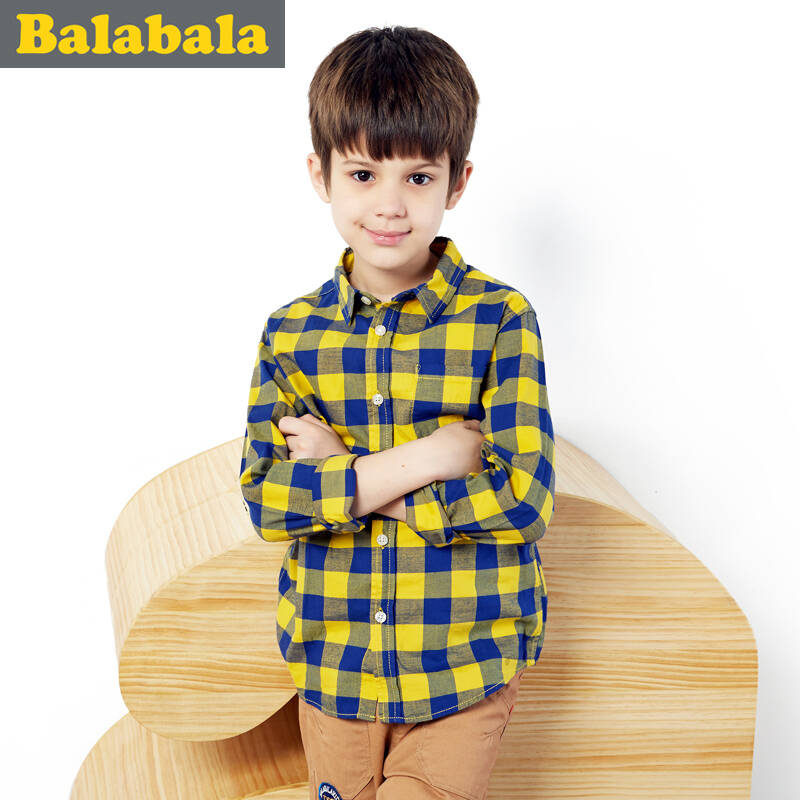 巴拉巴拉balabala童装男童长袖衬衫格子中大童休闲棉衬衣2015儿童秋装