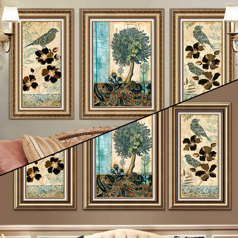 客厅装饰画 三联组合沙发背景墙有框壁画 欧式洛可可金系 大组合 全套