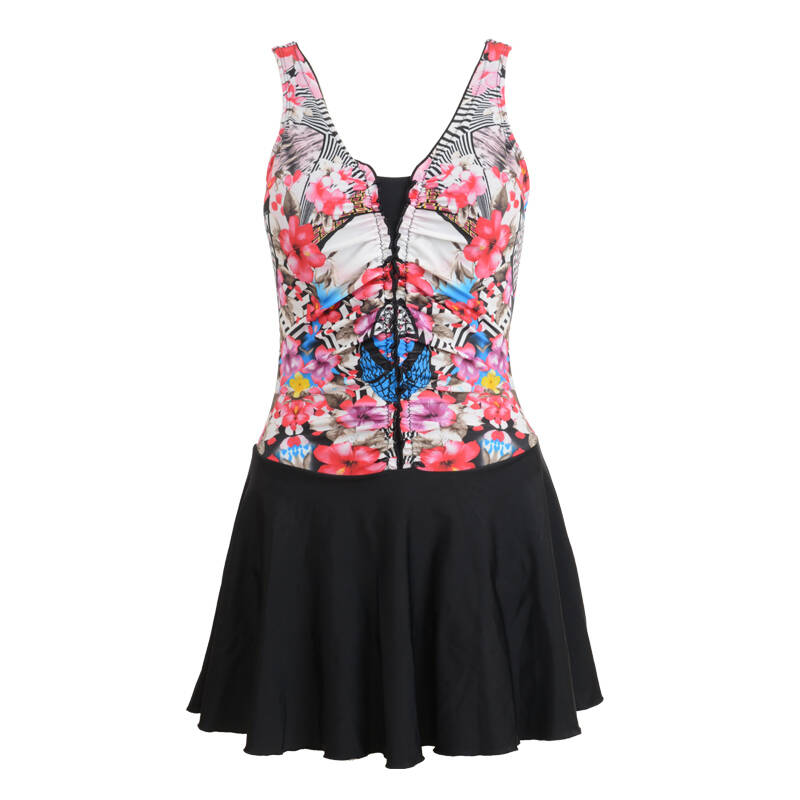 hosa浩沙泳衣 女连体三角裙式v领碎花性感聚拢遮肚显瘦泳装 115111108