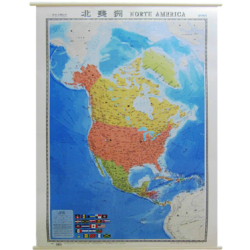 北美洲地图挂图 1.2*0.9m 加拿大 美国 墨西哥 世界分