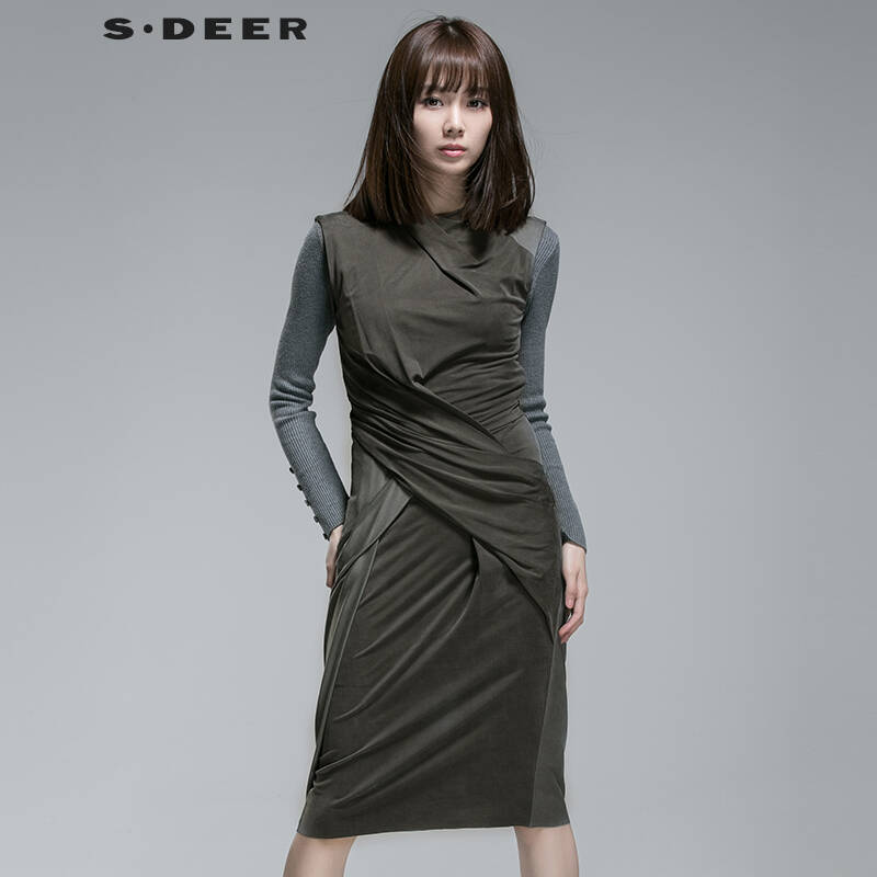 圣迪奥 sdeer 2015年秋装新款女装 优雅垂坠感修身连衣裙s14381252 中