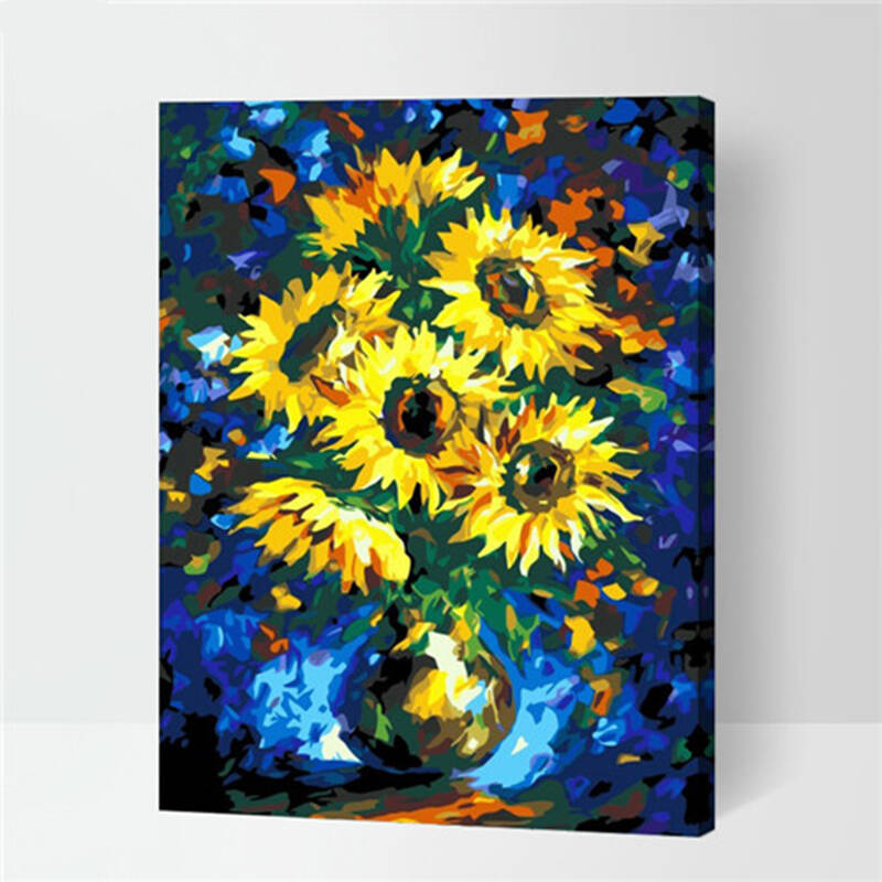 盛宝数字油画 客厅风景花卉动漫人物大幅手绘装饰画 g370抽象向日葵23
