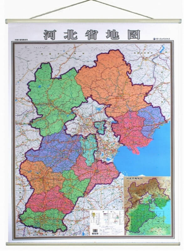 【双面挂图】河北省地图挂图石家庄地图挂图2015新版正反面印刷 挂绳