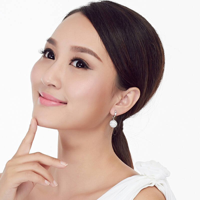 一恋925银耳环女款日韩时尚锆石耳饰品耳钉小耳扣满球耳环 七夕情人节