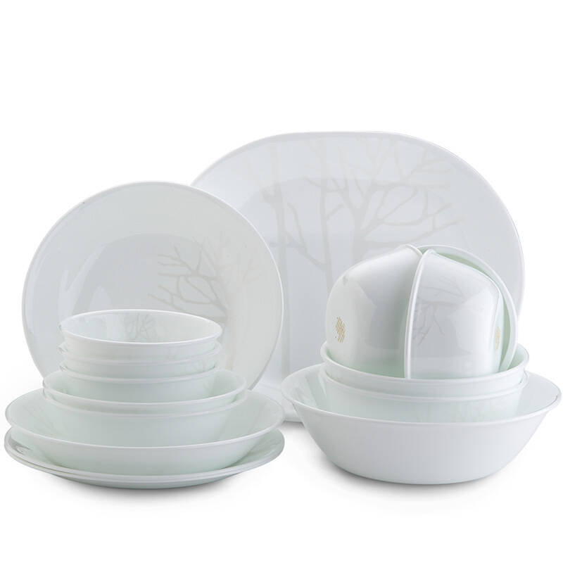 美国康宁餐具corelle 16头玻璃餐具碗盘碟子套组 树影