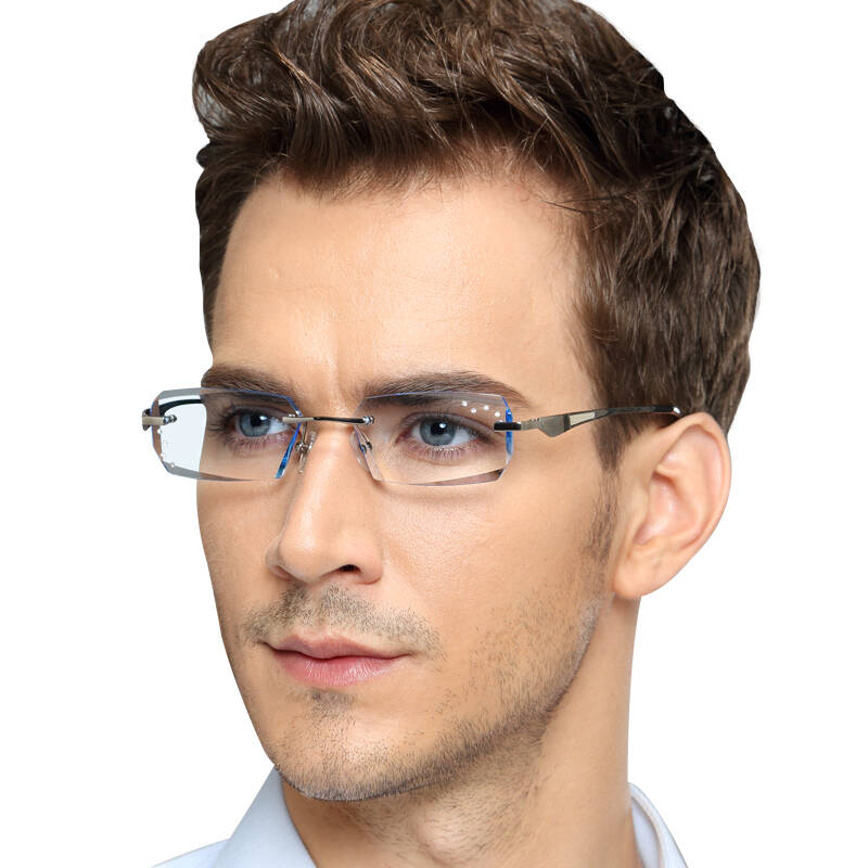 蓝莎(lansha)无框钻石切边眼镜 男款纯钛眼镜架 成品近视眼镜 变色