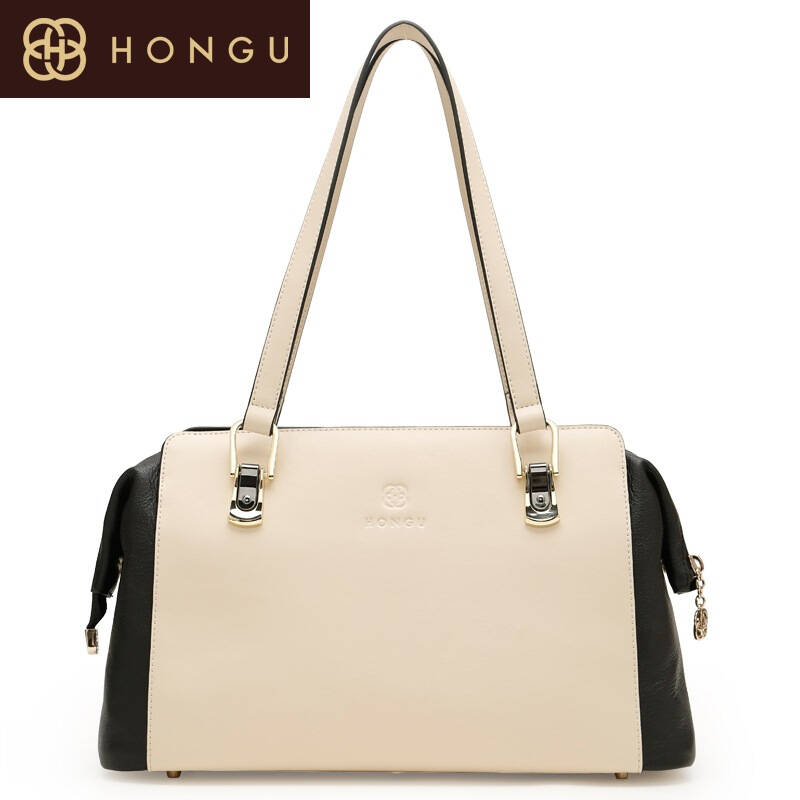红谷(hongu)女士时简约系列单肩包时尚撞色手提包3758米白 京东自营