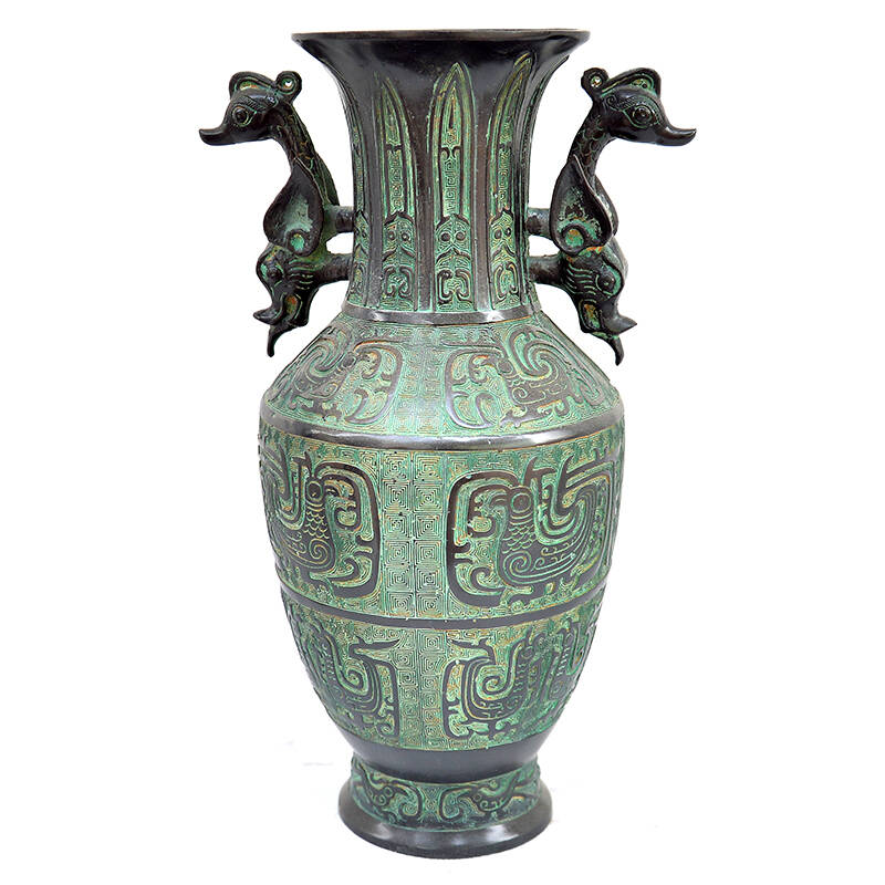 葩朵儿 仿古青铜器仿古瑞兽花瓶摆件 精工铜器摆设