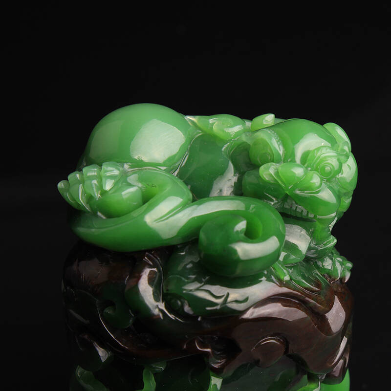 爵饰美玉 和田玉貔貅印章 碧玉玺 玉石玉器 菠菜绿圆章 送领导 带证书