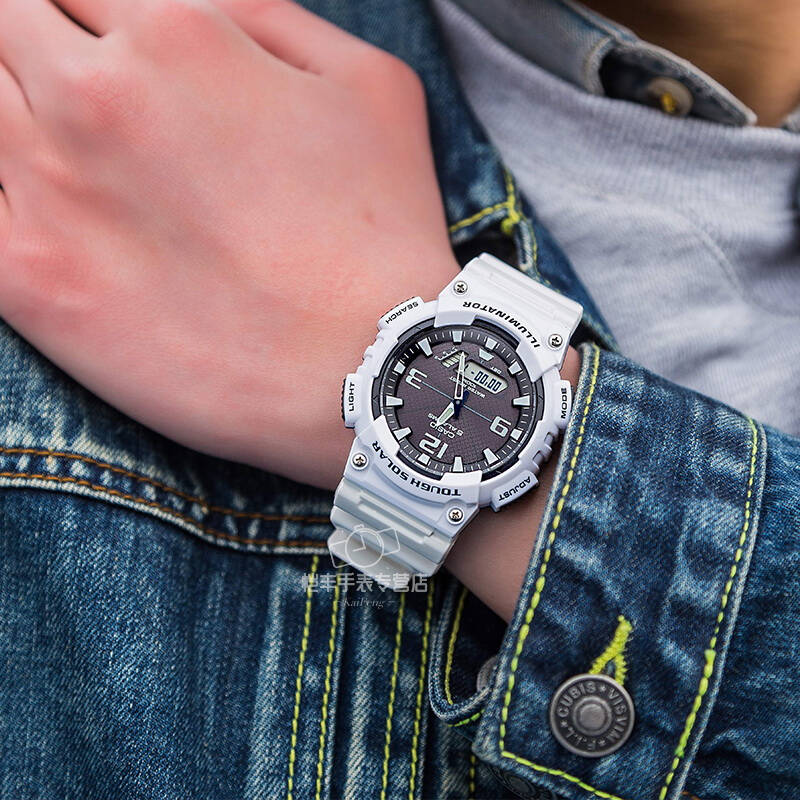 卡西欧(casio)男表 太阳能多功能运动表男士手表 黑盘aq-s810wc-7a