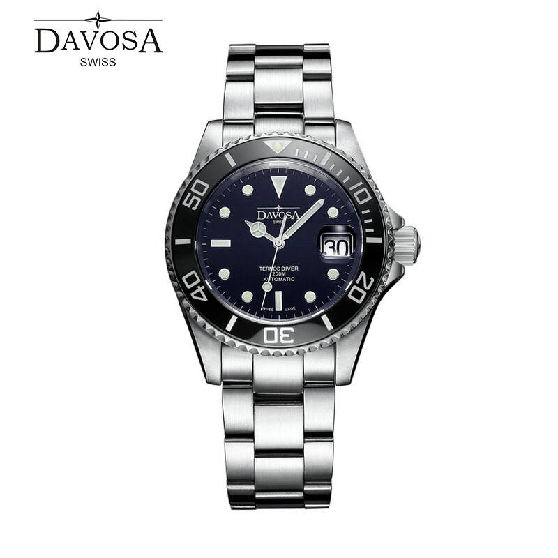 瑞士品牌迪沃斯davosa男士户外运动手表全自动机械腕表 黑水鬼潜水表