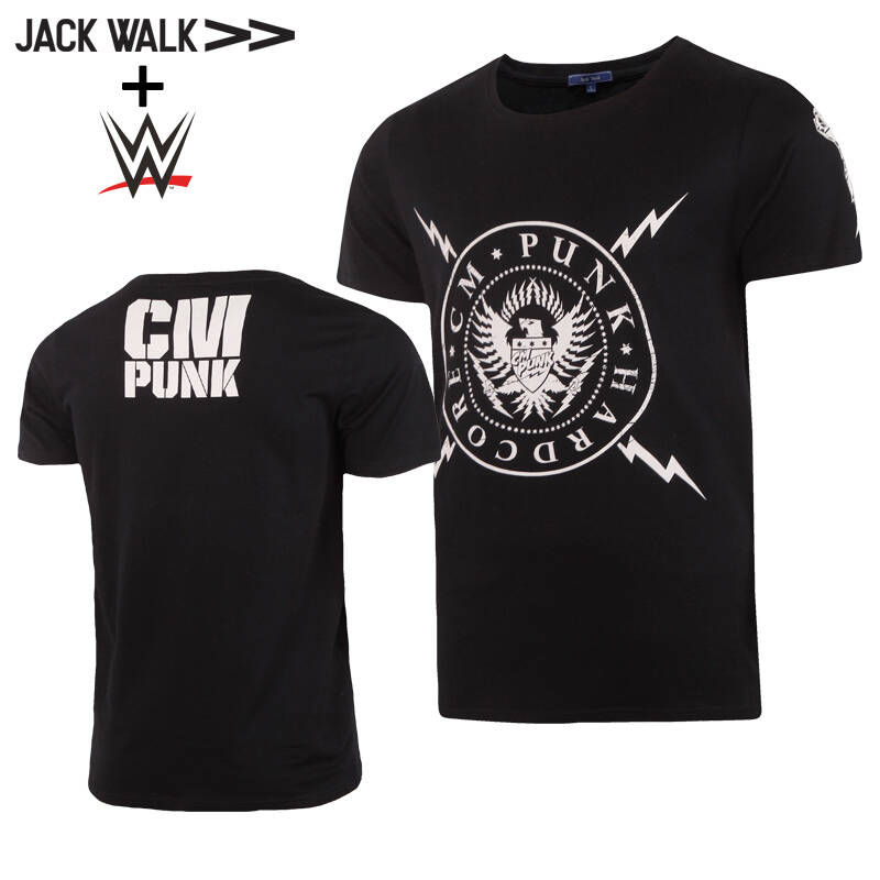 wwe授权jackwalk 休闲男装 cm punk 闪电鹰图腾印花t恤 w0142521 黑色