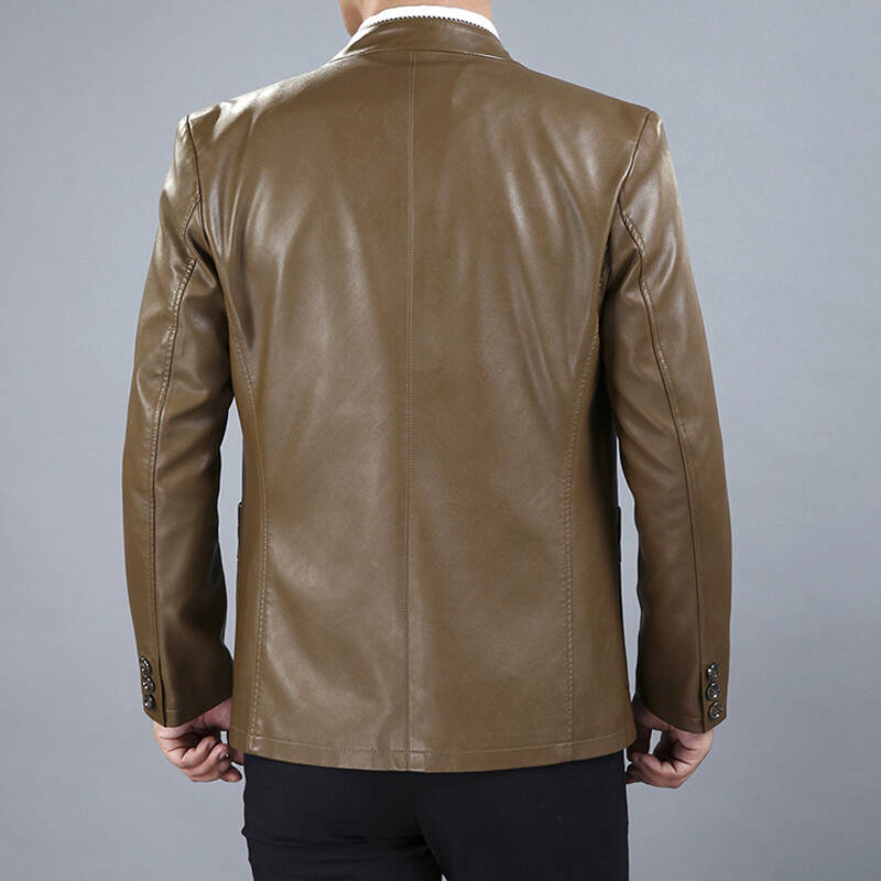 夹克2015秋季新品商务休闲立领pu男外套中年男士时尚皮衣 6183红棕色