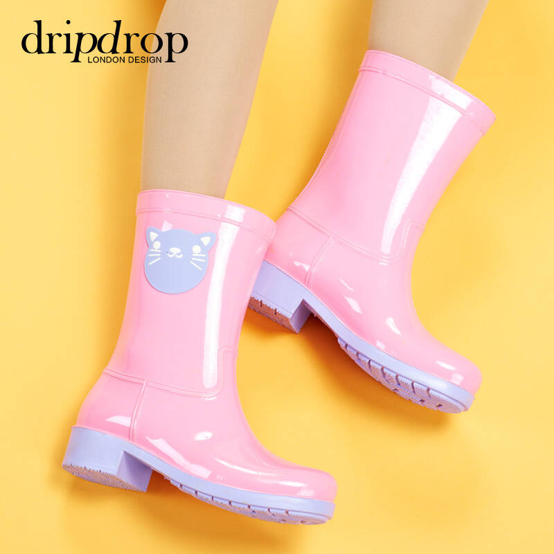 dripdrop女式雨鞋 中筒时尚萌宠防水雨靴胶鞋水鞋套鞋