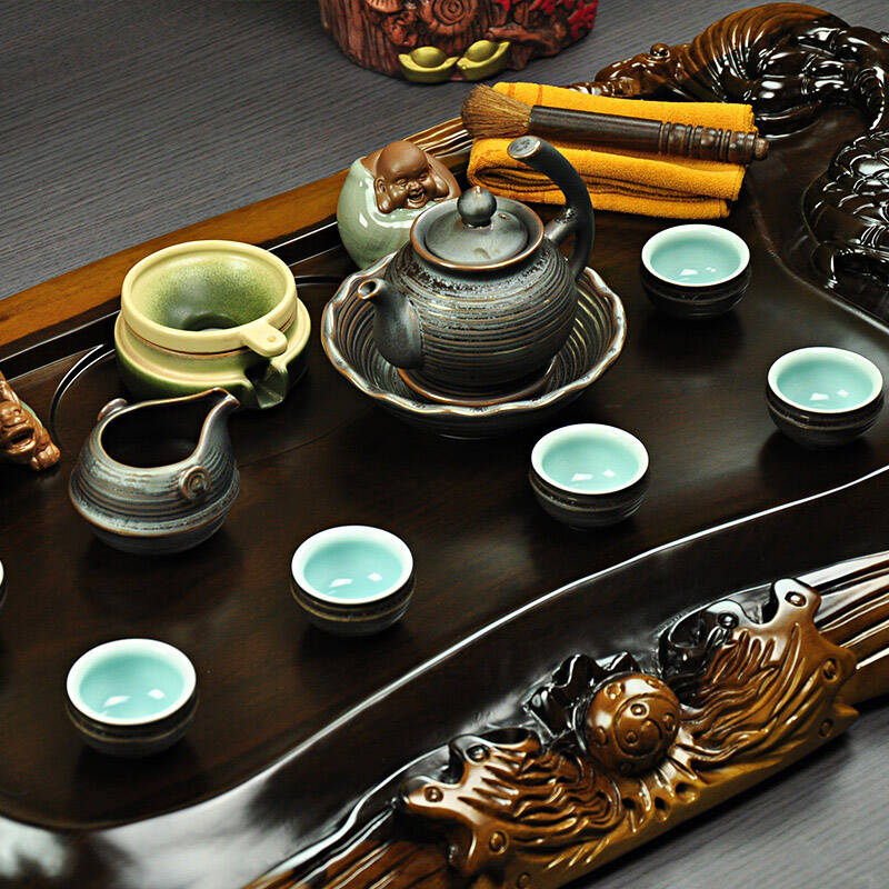 唐丰高档茶具茶盘套装整套 黑檀雕刻 第二款