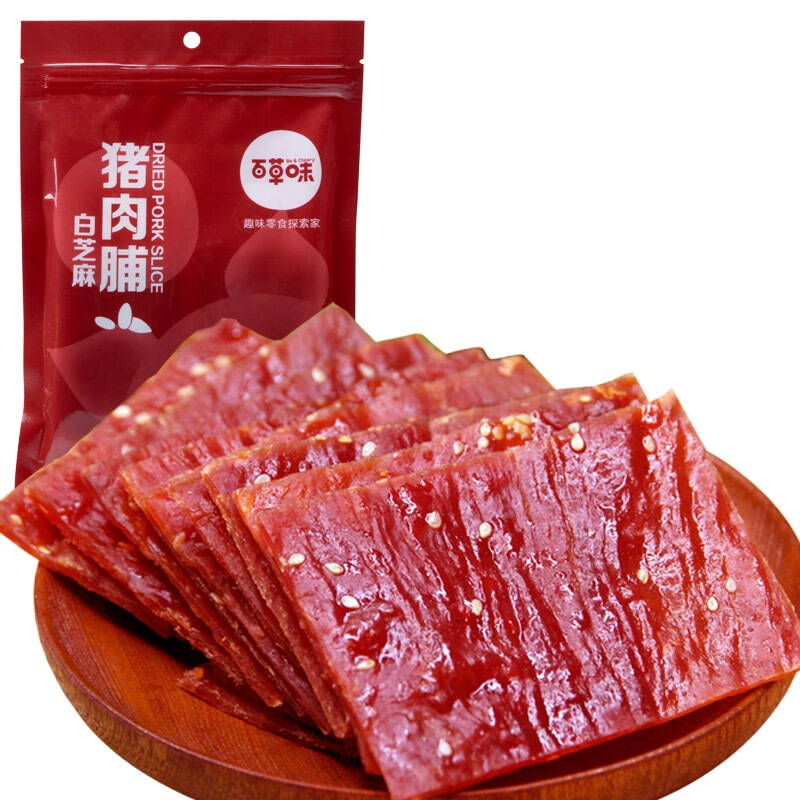 百草味 猪肉脯肉干 白芝麻猪肉脯 100g/袋 京东自营