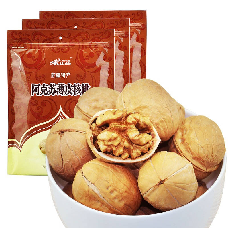 新疆特产 味正品新疆阿克苏薄皮核桃500g*3袋 京东自营
