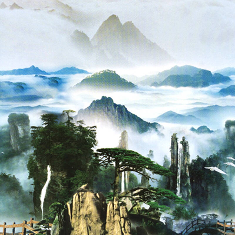 麦卡米 高清山水风景画卷帘 环保印花 拉珠式 全遮光窗帘 36215站得高