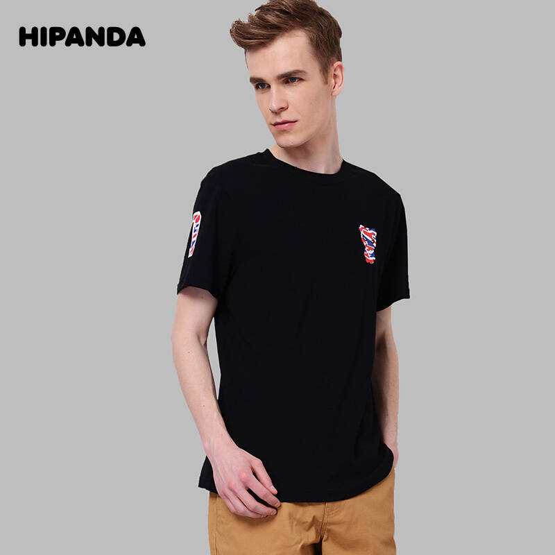 hipanda熊猫 男士t恤短袖t恤男短袖 原创设计潮牌 迷彩熊猫 袖标72t恤