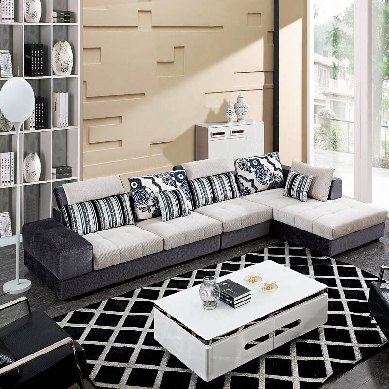 现代简约客厅绒布l型转角沙发可拆洗 宽扶手可调节沙发 时尚灰色 三人