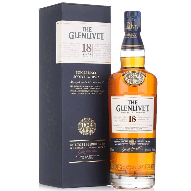 格兰威特(glenlivet)洋酒 18年陈酿单一麦芽威士忌 700ml