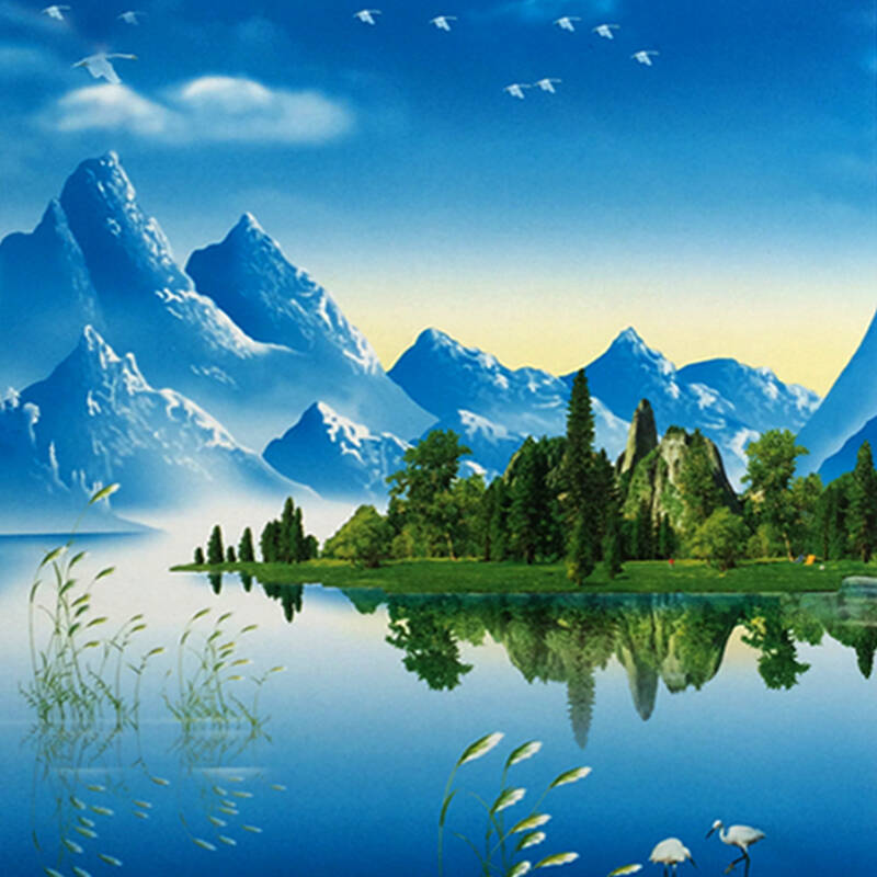 麦卡米 高清山水风景画卷帘 环保印花 拉珠式 全遮光窗帘 36129蓬莱