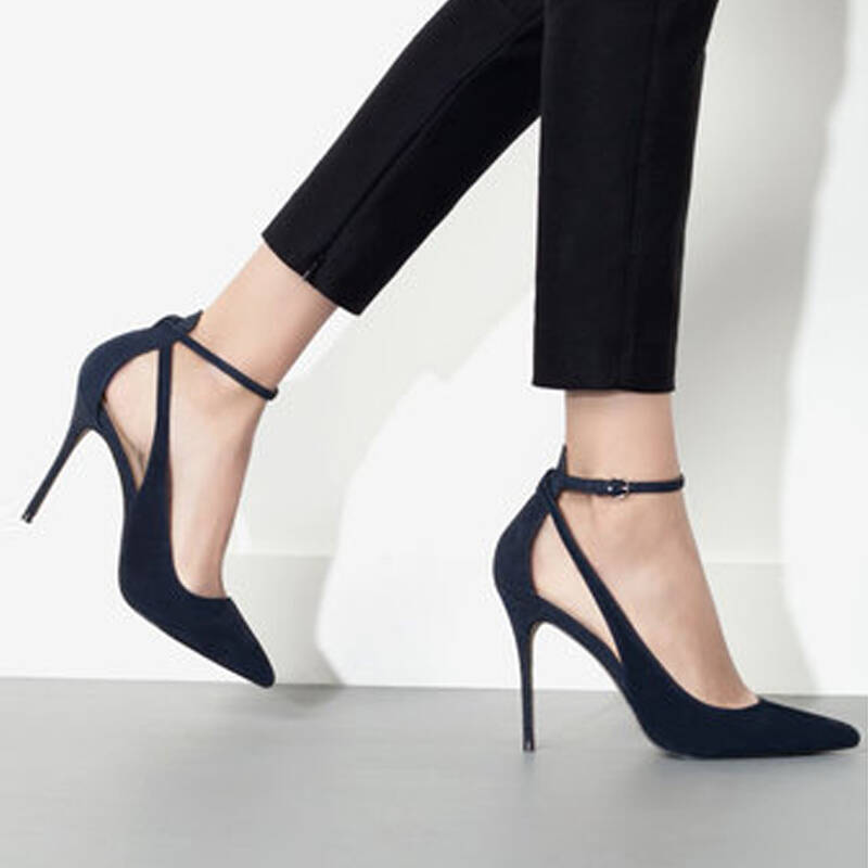 纳美意2015新款欧美性感时尚尖头高跟鞋一字扣带女鞋细跟浅口包头单鞋
