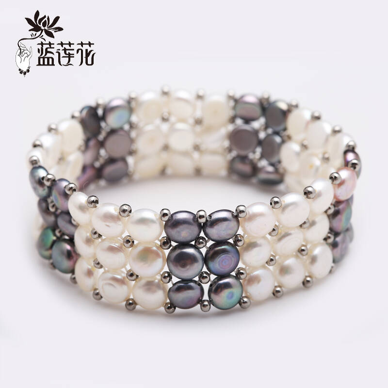 蓝莲花 淡水珍珠三排手链 时尚甜美 松紧绳 175mm 女款 编号fb0434-2