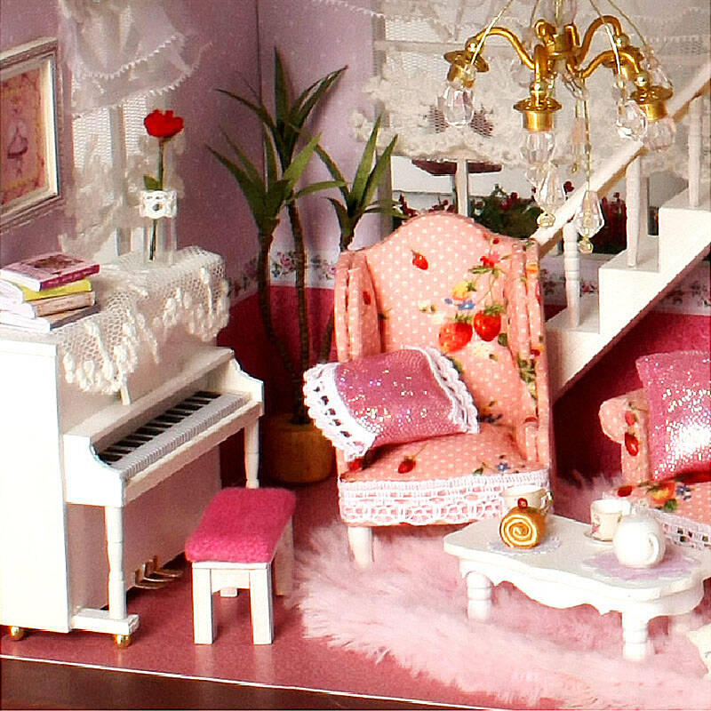 小屋大别墅模型粉色甜心手工拼装房子模型 送防尘罩音乐灯工具情侣猫