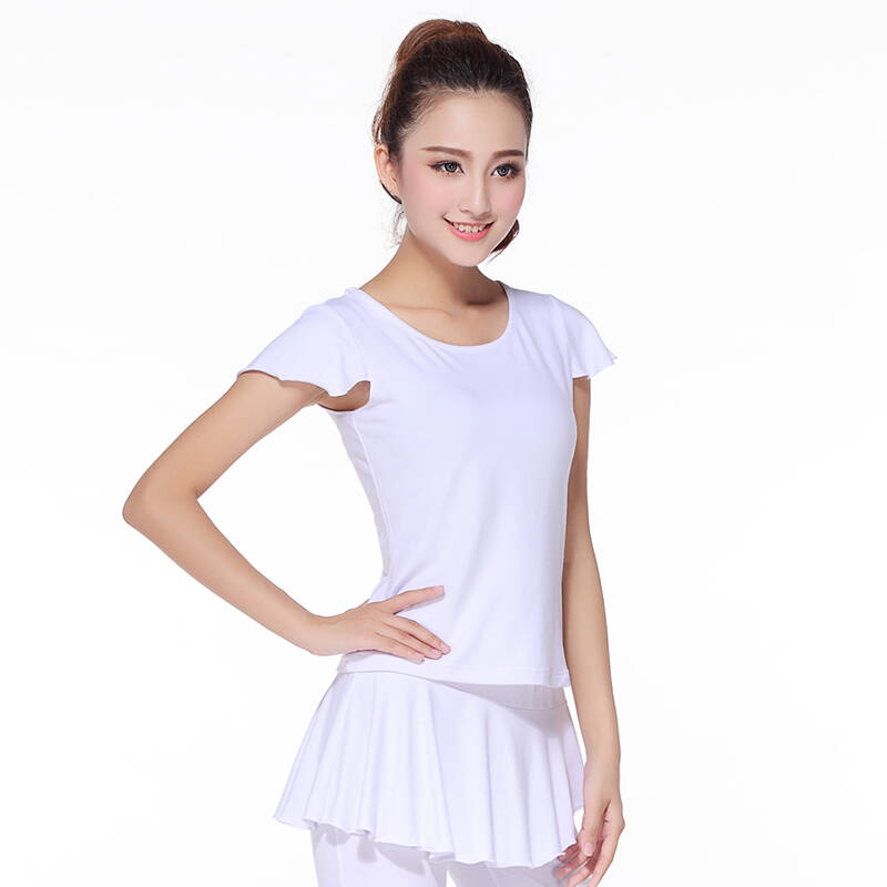 九舞 舞蹈服上衣 广场舞服装 女装上衣夏季 瑜伽服 练功服 白色上衣 m