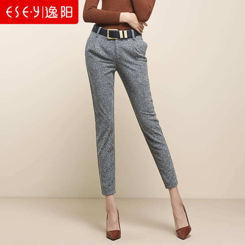 逸阳女裤2015新款秋冬加厚毛呢休闲裤女小脚大码显瘦垮裤长裤1515 花