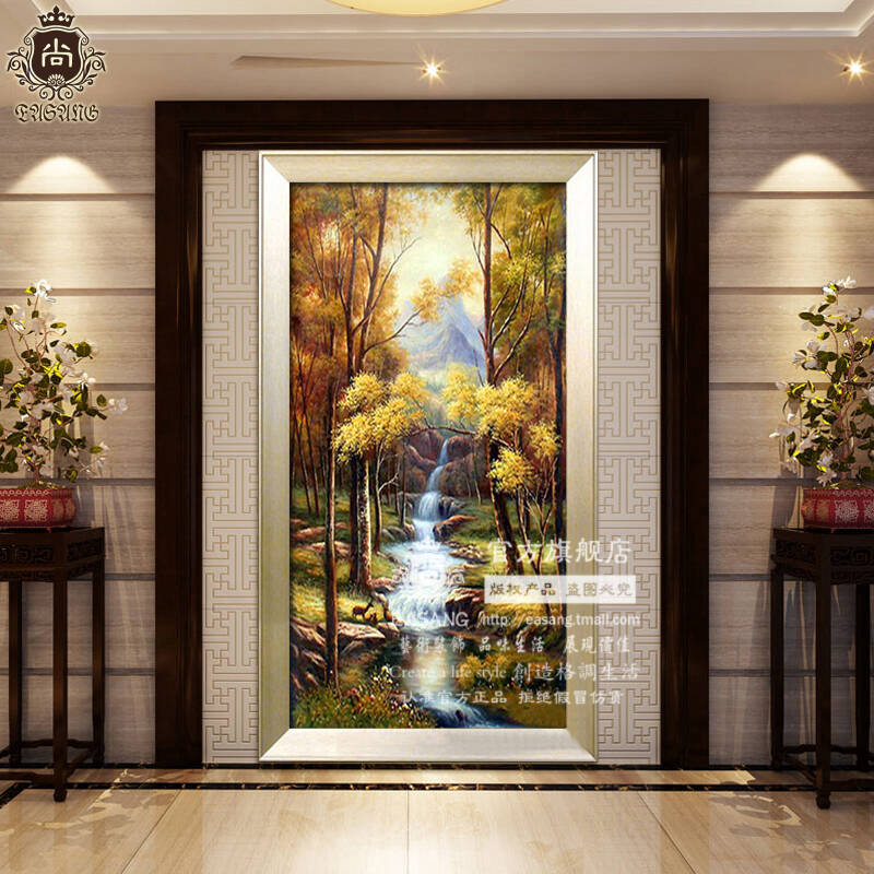 驿尚纯手绘油画欧式竖版定制客厅酒店餐厅玄关墙壁画