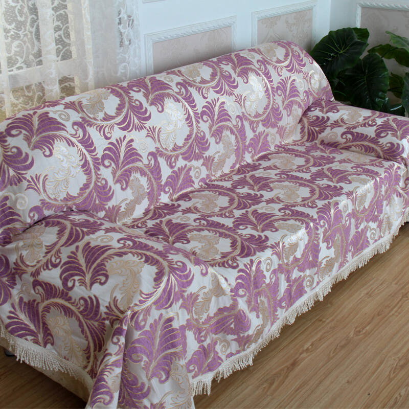 月和家思布艺沙发套罩全盖沙发巾防滑加厚盖布秋冬 凤尾 紫色 一人位